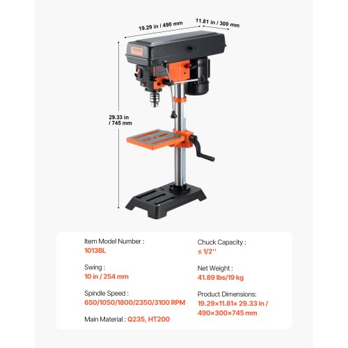 10'' 5-Speed Cast Iron Benchtop Drill Press I500