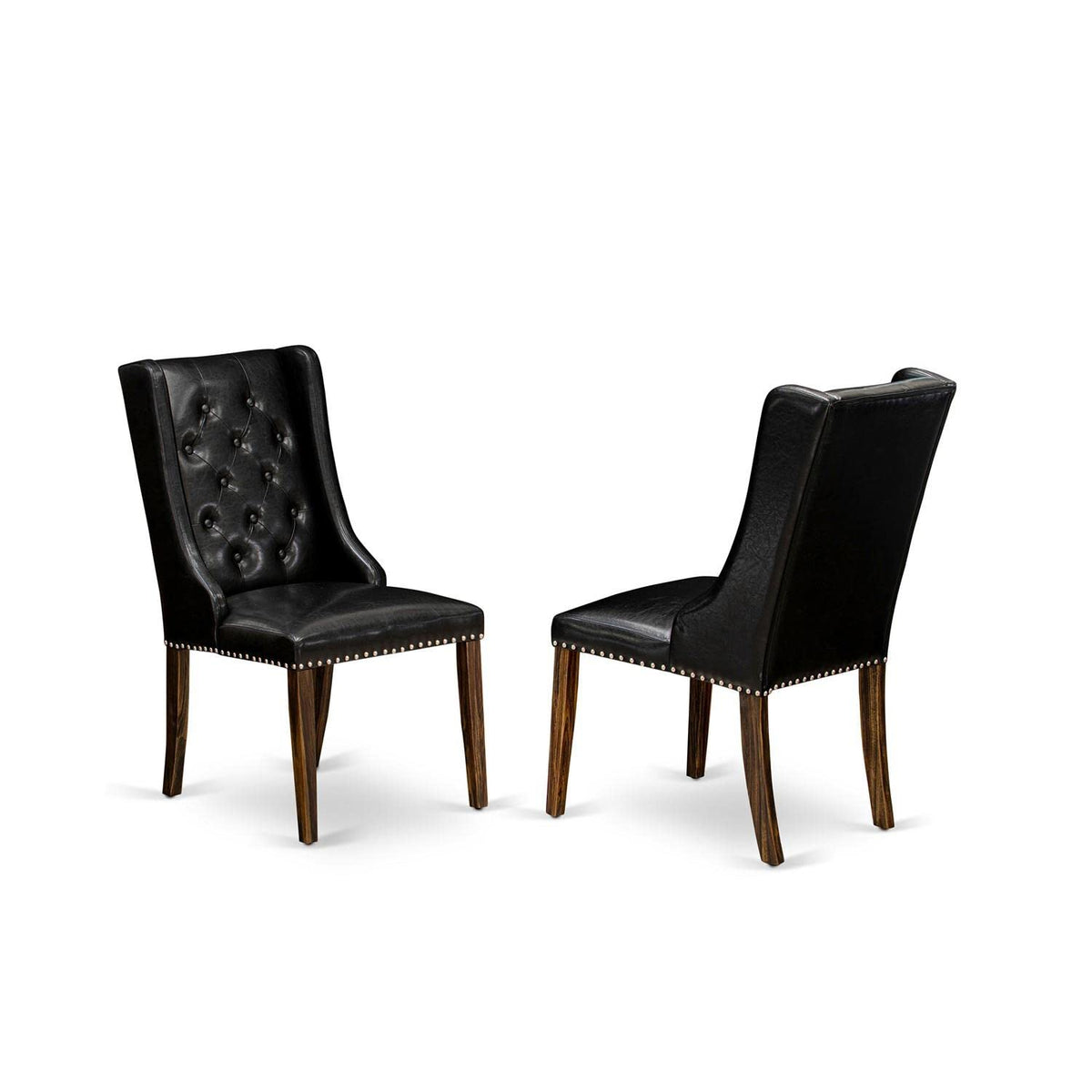 Black Faux Leather Button Tufted Dining Chairs, Set of 2 W5029