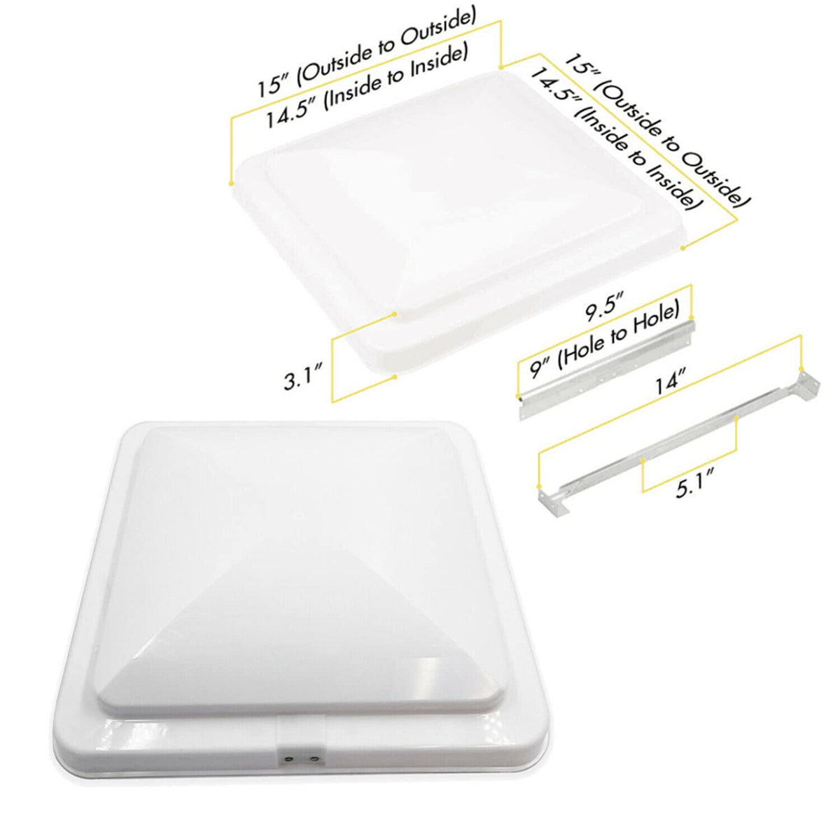 14" x 14" UV-Stabilized Rust-Resistant White RV Vent Cover Z7226