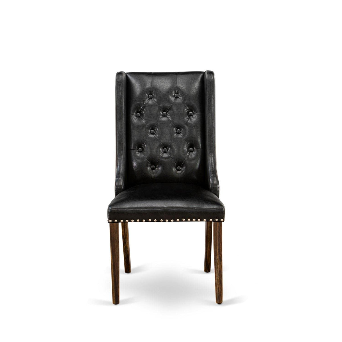 Black Faux Leather Button Tufted Dining Chairs, Set of 2 W5029