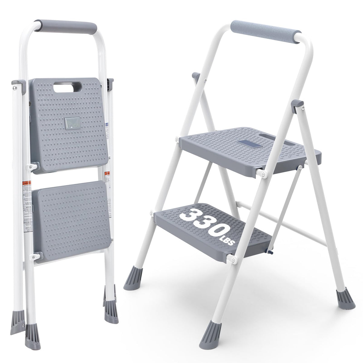 2 Step Ladder with Anti-Slip Pedal and Handrail, 330lbs Grey Z748957