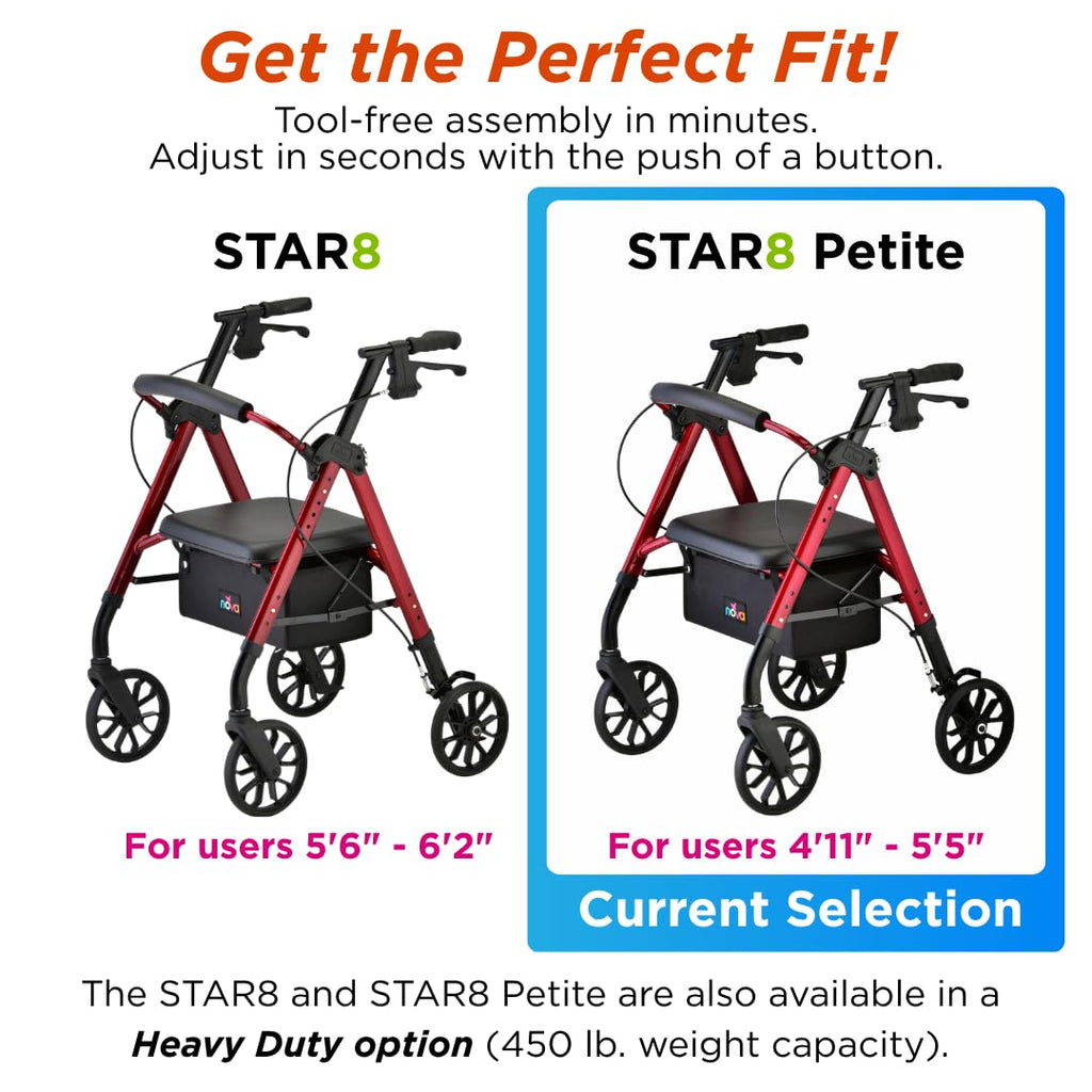 Red 8" Wheel Rollator Walker with Padded Seat M1574