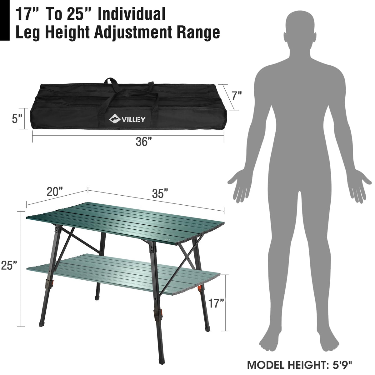 Portable Aluminum Camping Table with Adjustable Legs N54184