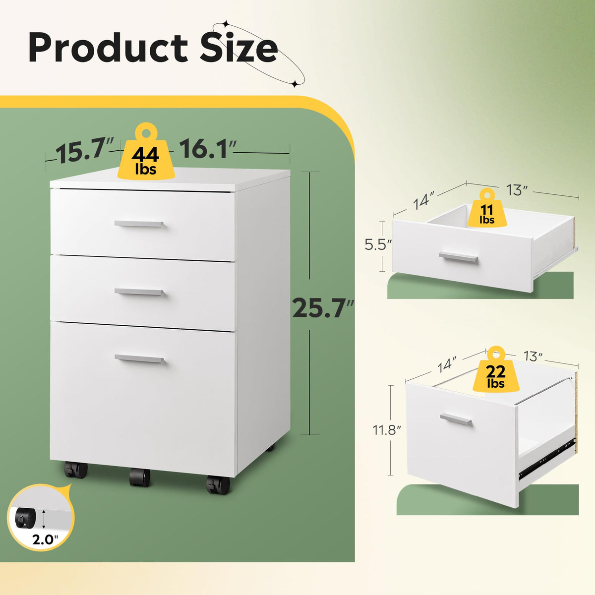 3 Drawer White Wood File Cabinet R669