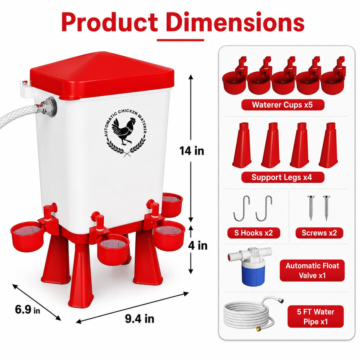 3 Gallon Chicken Waterer with 10 Cups L981