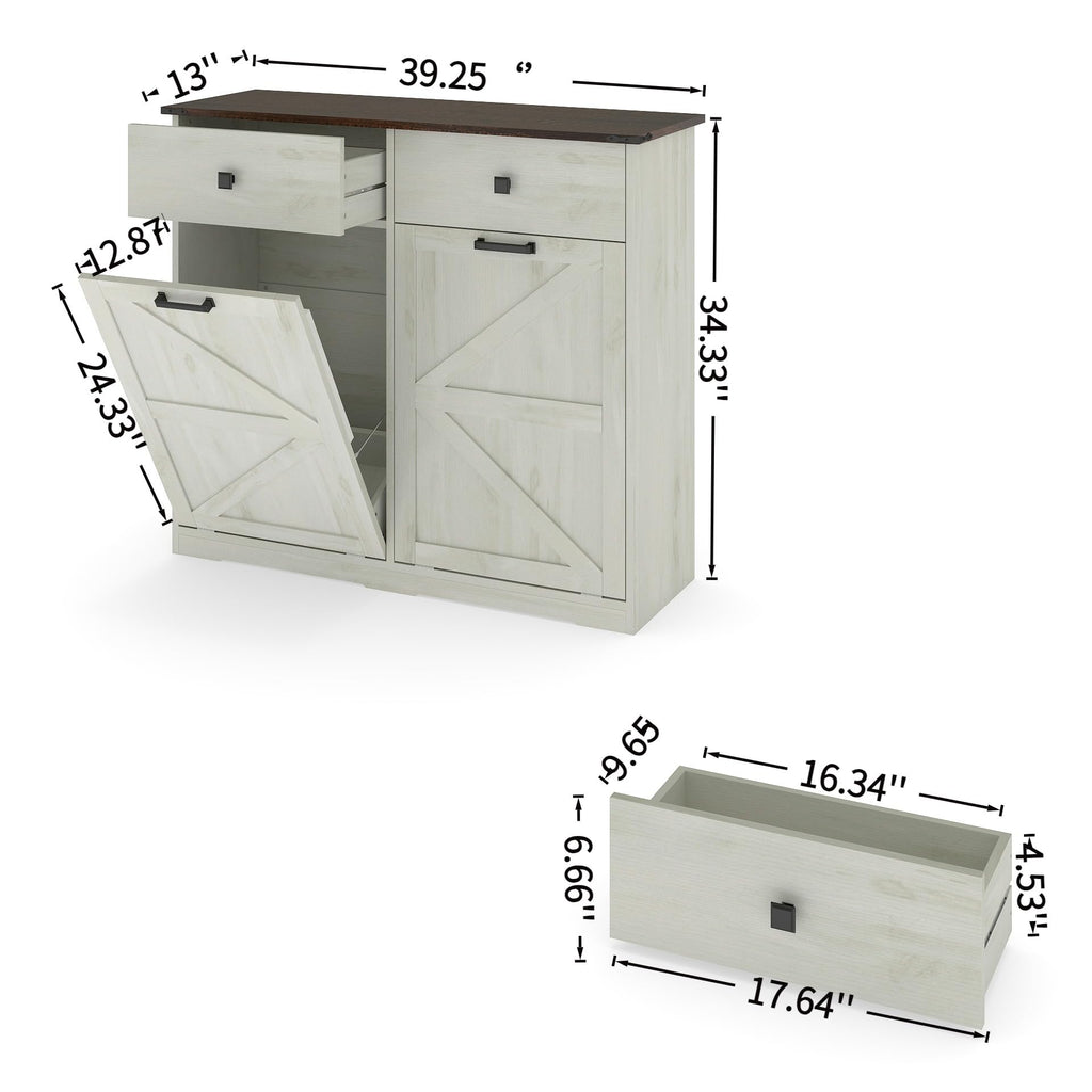 Antique White Double Tilt Out Trash Cabinet with 2 Drawers F42833
