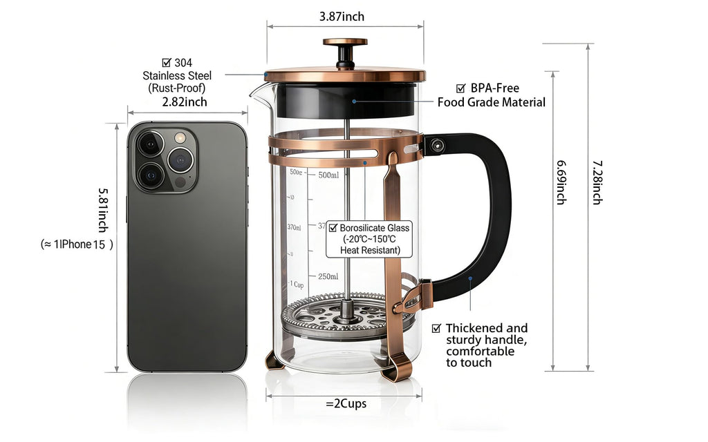 21oz Stainless Steel Glass French Press A2345