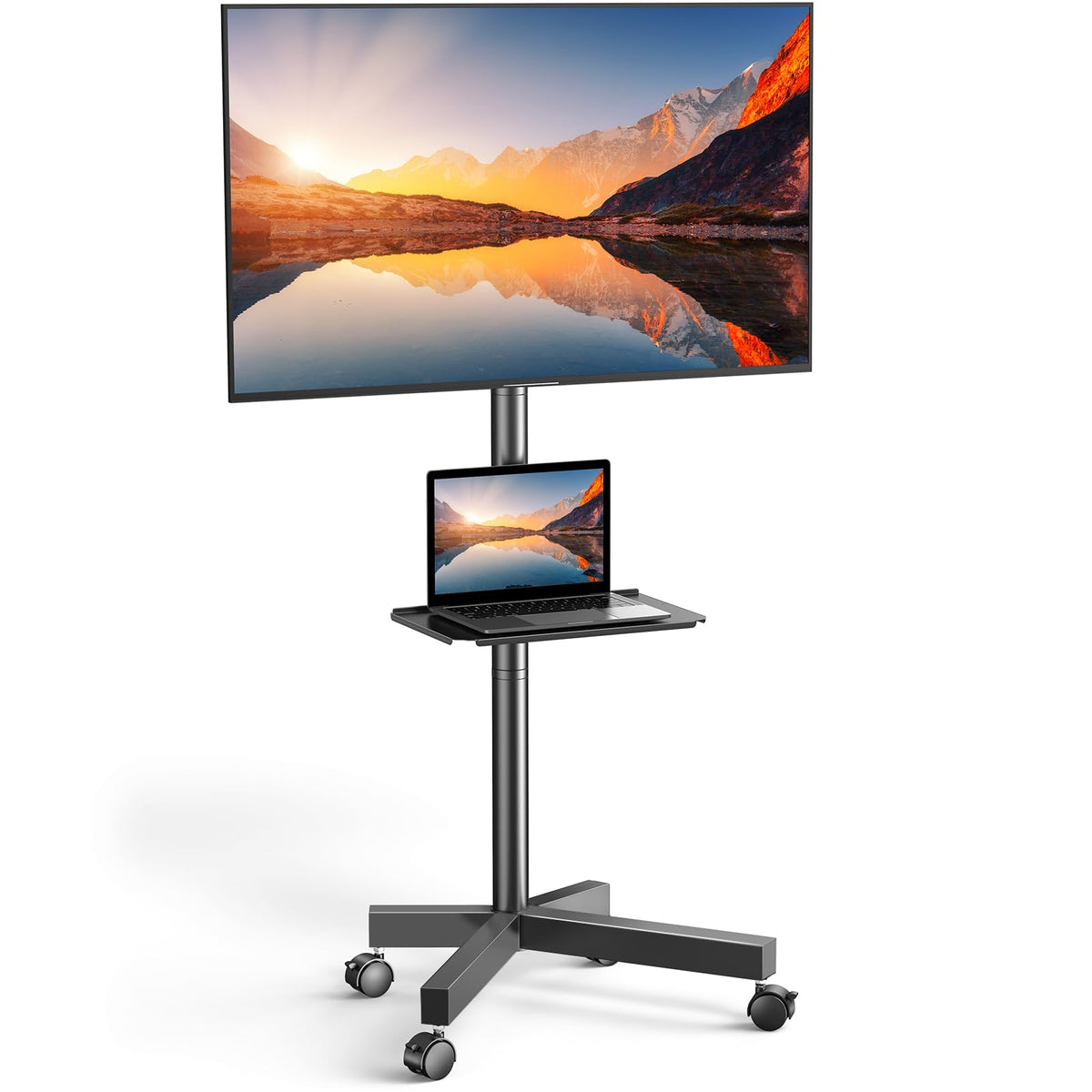 Rolling TV Stand on Wheels for 23-65 Inch TVs, Tilt Mobile TV Cart Holds up to 99 lbs with Adjustable Height Shelf E103