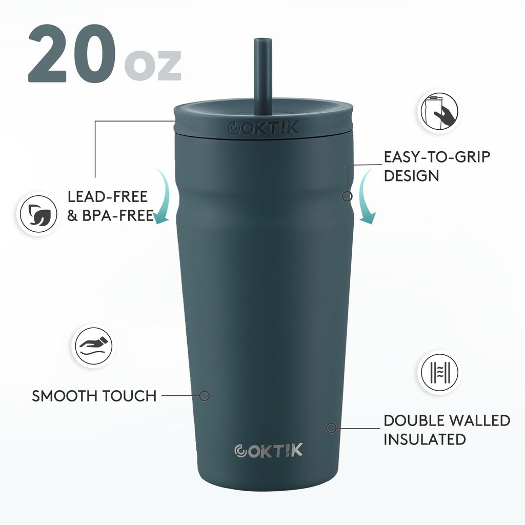 20oz Insulated Stainless Steel Tumbler with Lid and Straw B338