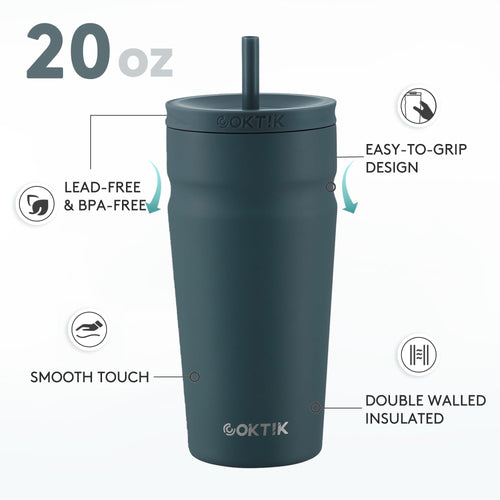 20oz Insulated Stainless Steel Tumbler with Lid and Straw B338