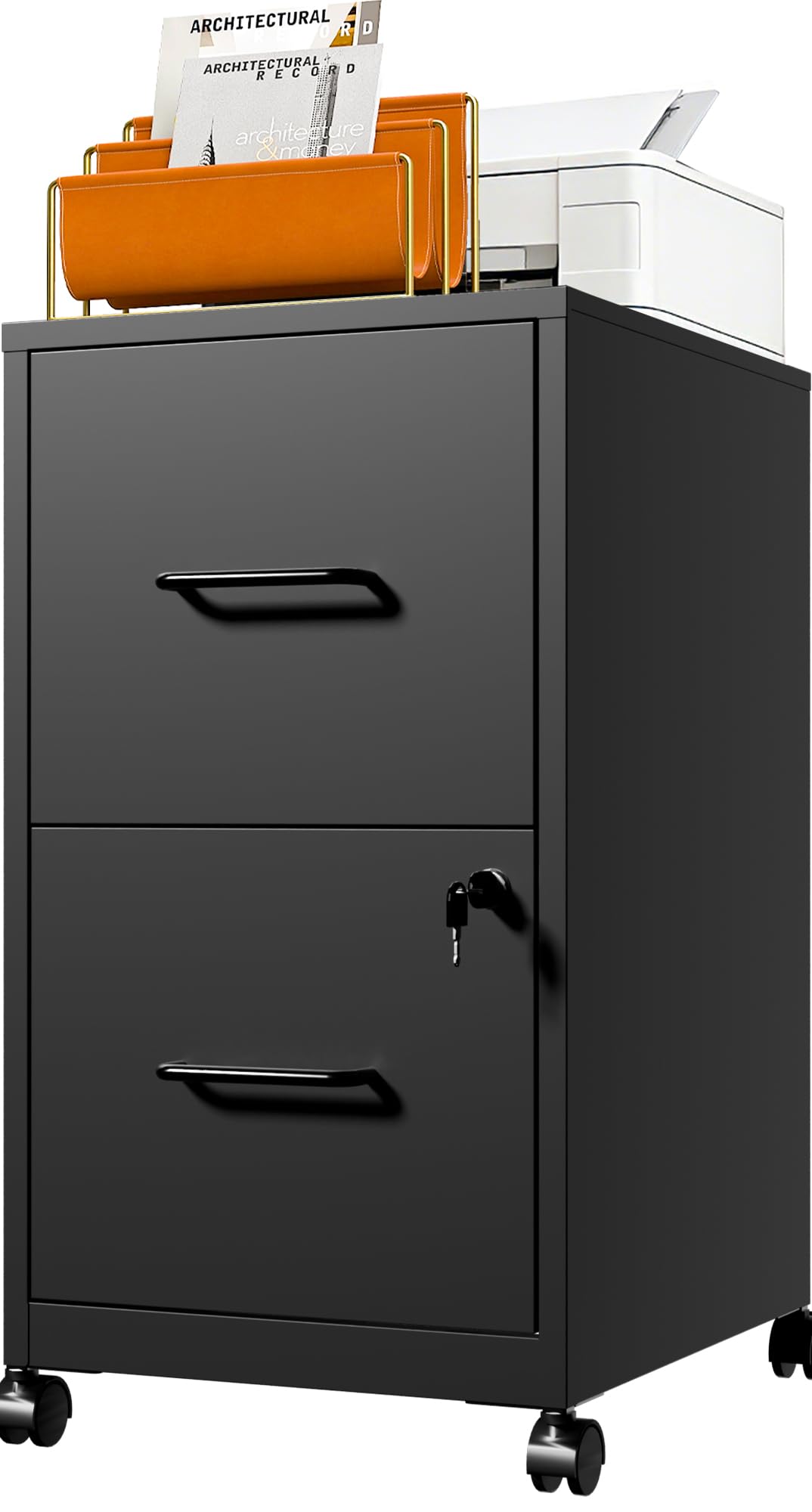 Black 2 Drawer Metal File Cabinet with Wheels and Lock C6947