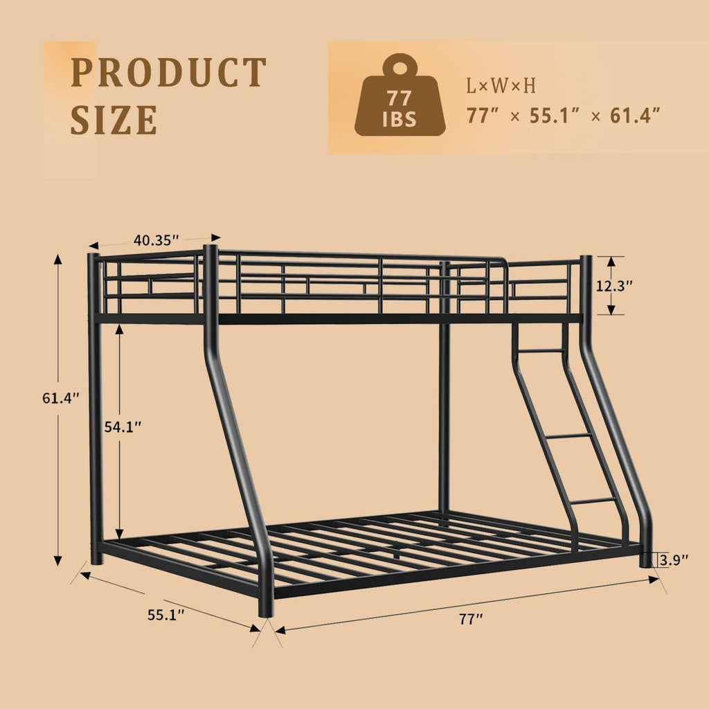 Twin Over Full Size Bunk Bed with Guardrail & Ladder W931668