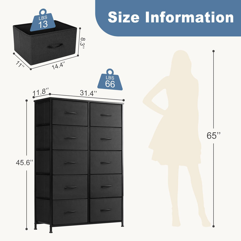 Black 10 Drawer Tall Dresser G62161
