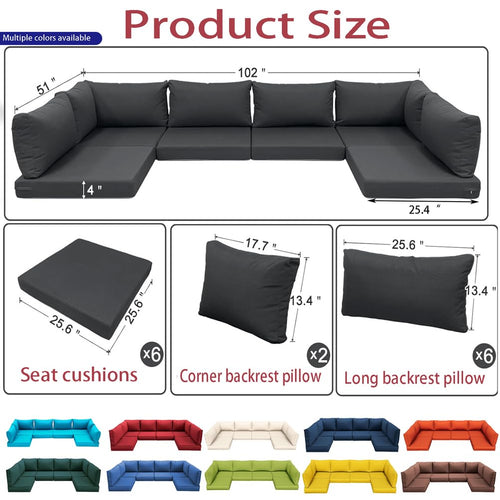 14-Piece Light Blue Outdoor Replacement Cushions Y444