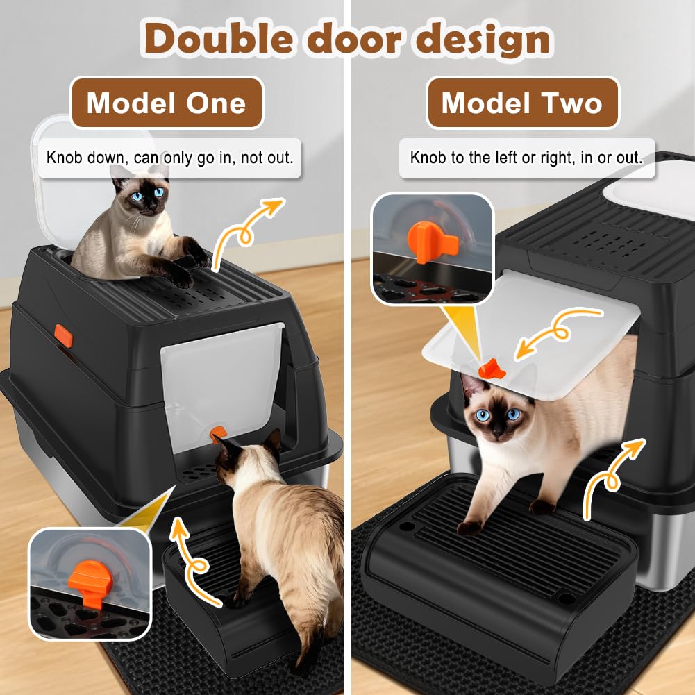 XL Stainless Steel Cat Litter Box with Lid Y715