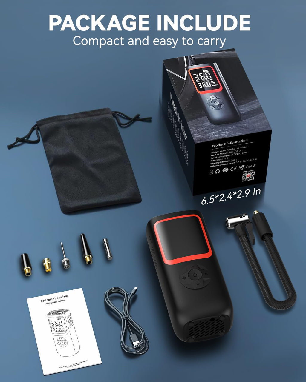 150PSI Portable Tire Inflator Air Pump Y5452
