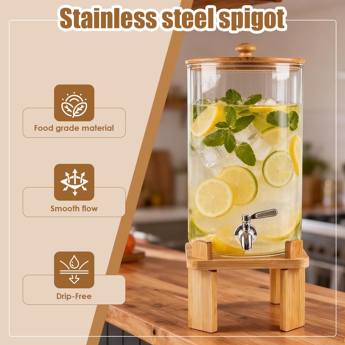 2.3 Gallon Glass Beverage Dispenser with Spigot E882762