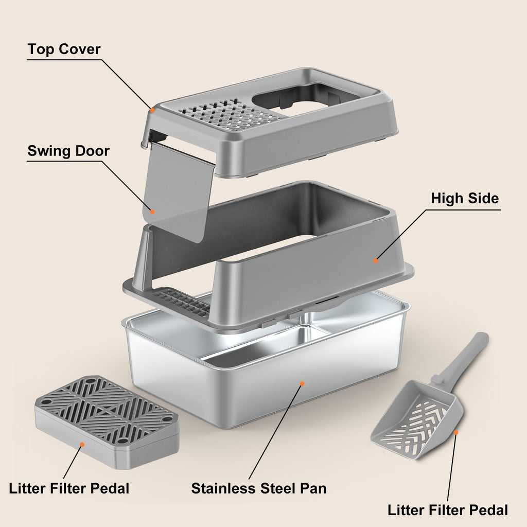 Extra Large Stainless Steel Litter Box with Lid O635