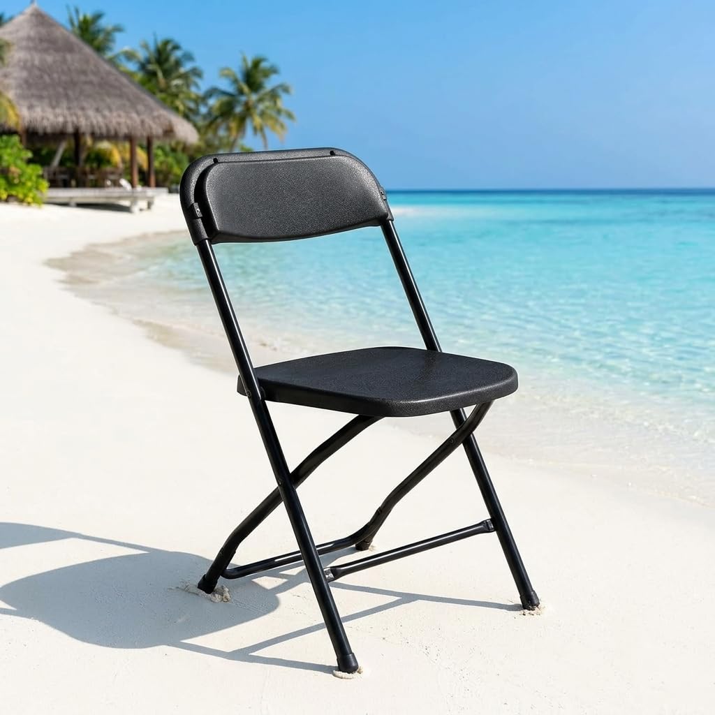 Folding Chairs Set of 10, 330lbs Heavy Duty Plastic Stackable Chairs, Portable Foldable Indoor Outdoor Chairs for Party, Camping, Patio & Events, Black R3740