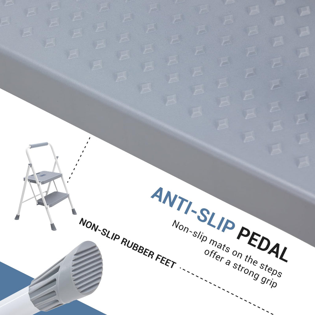 2 Step Ladder with Anti-Slip Pedal and Handrail, 330lbs Grey Z748957