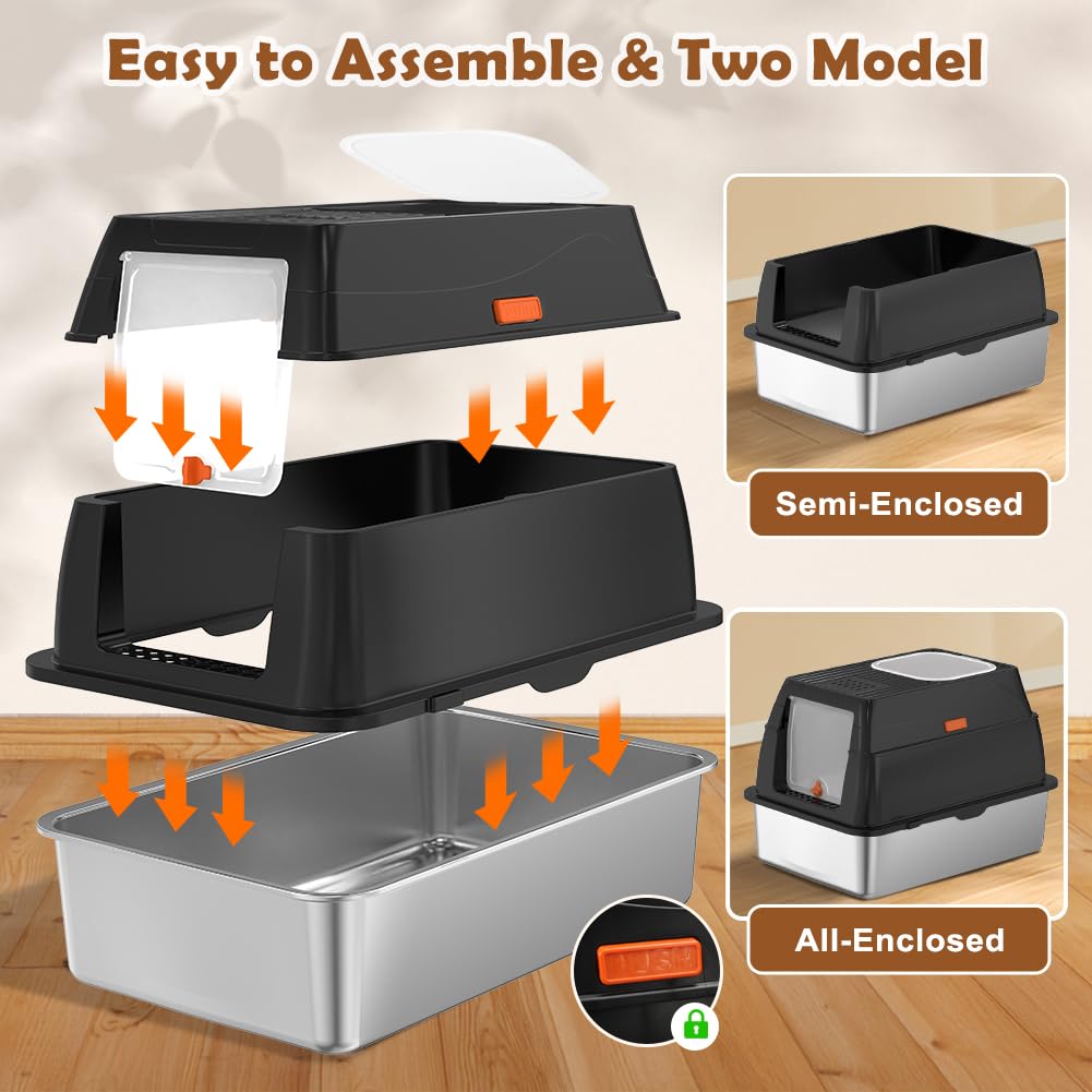 XL Stainless Steel Cat Litter Box with Lid Y715