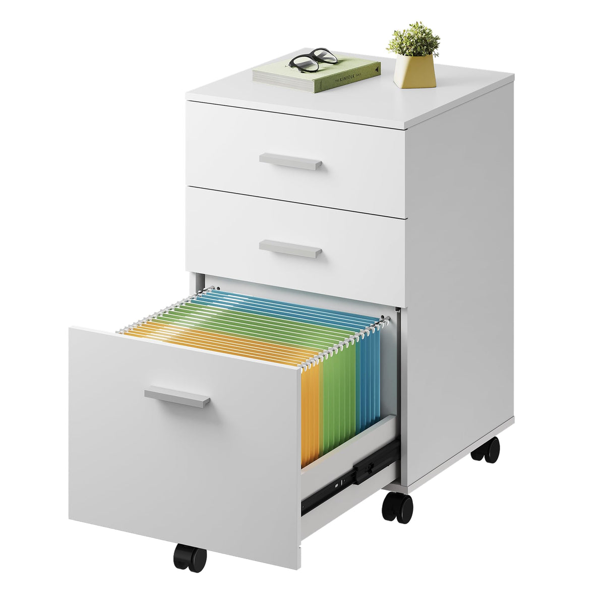 3 Drawer White Wood File Cabinet R669