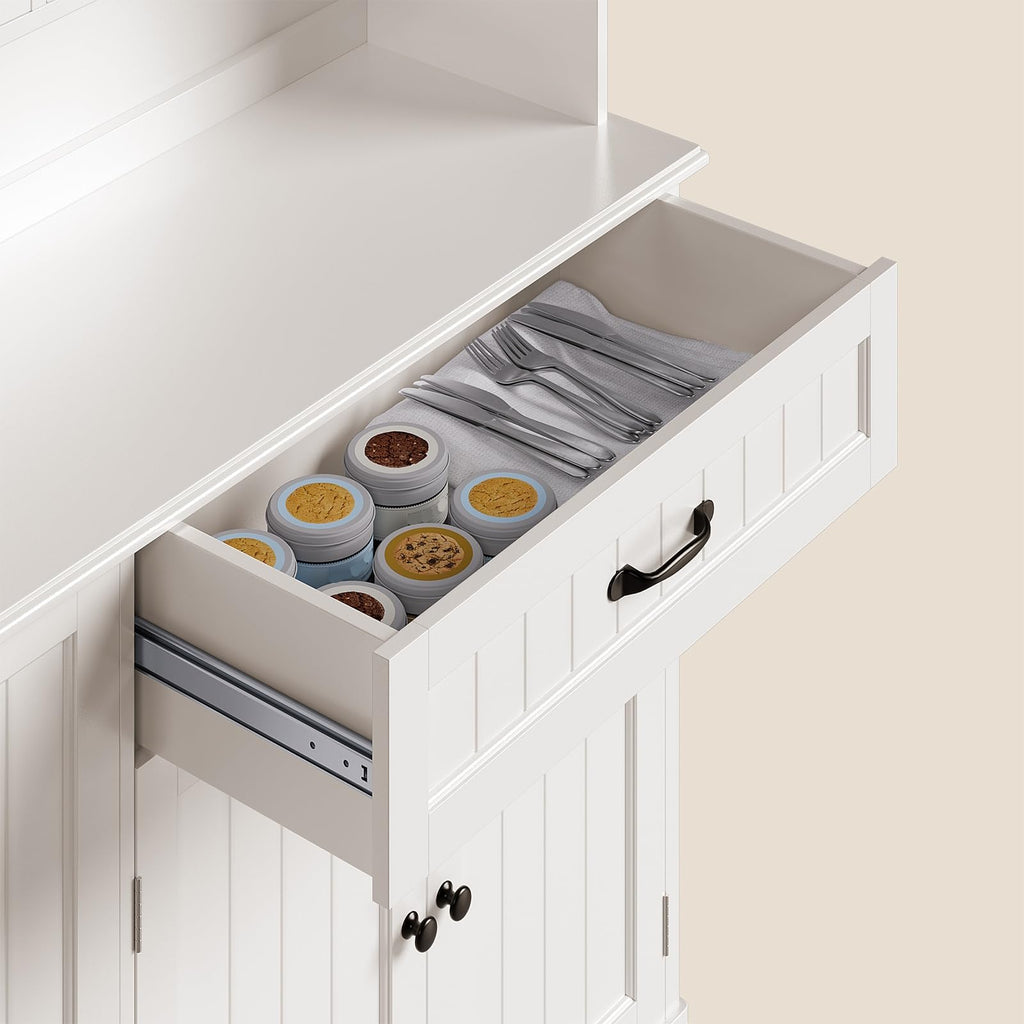 Tall White Kitchen Storage Cabinet with Door and Shelves O93141
