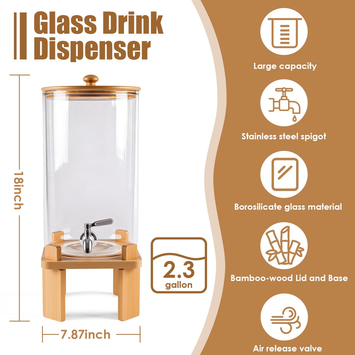 2.3 Gallon Glass Beverage Dispenser with Spigot E882762