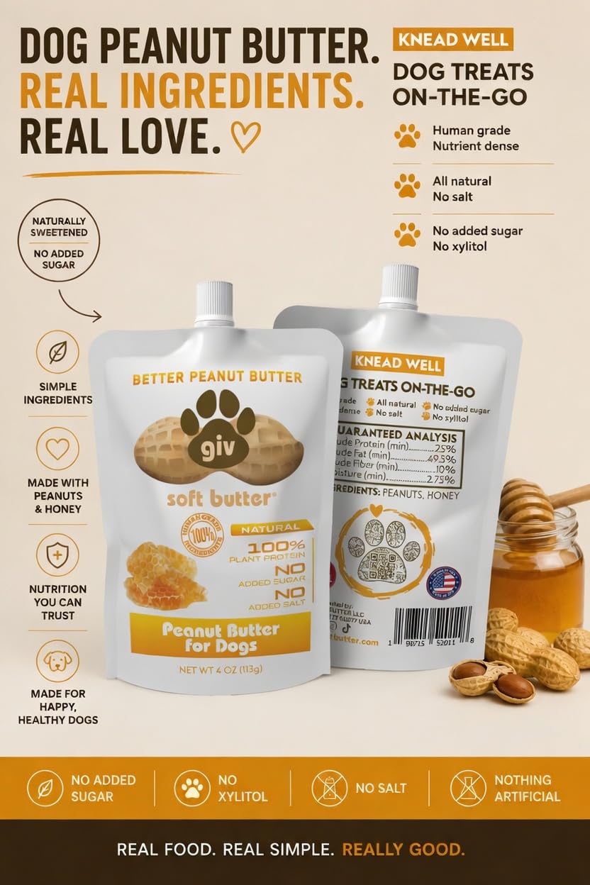 All Natural Peanut Butter for Dogs, 2 Ingredients, 4oz Pouches X92970