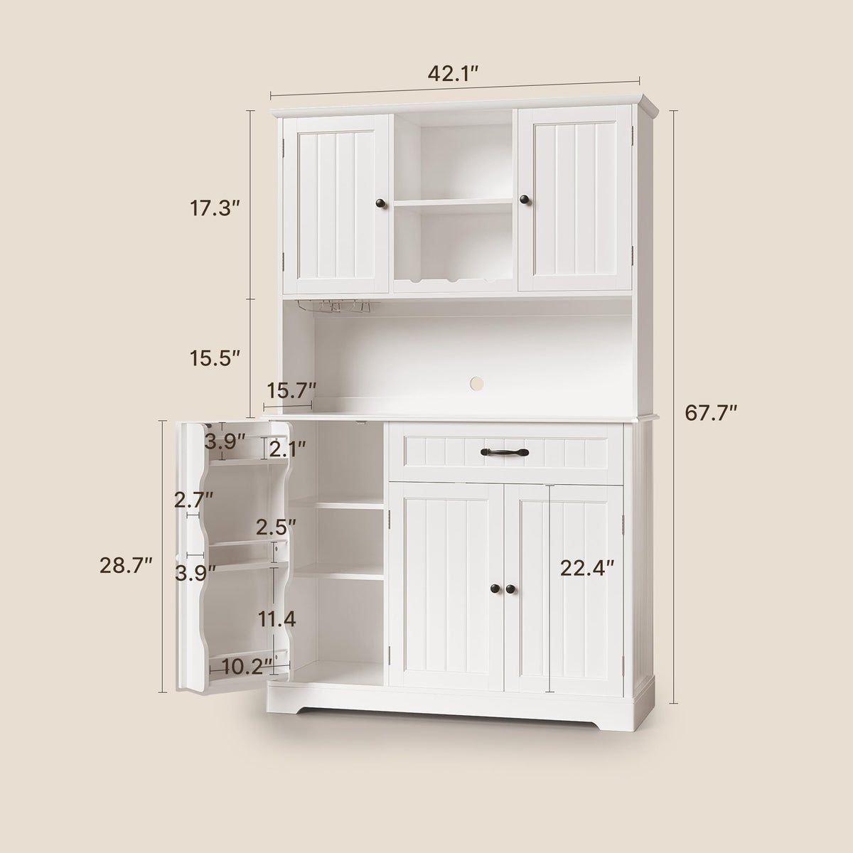 Tall White Kitchen Storage Cabinet with Door and Shelves O93141