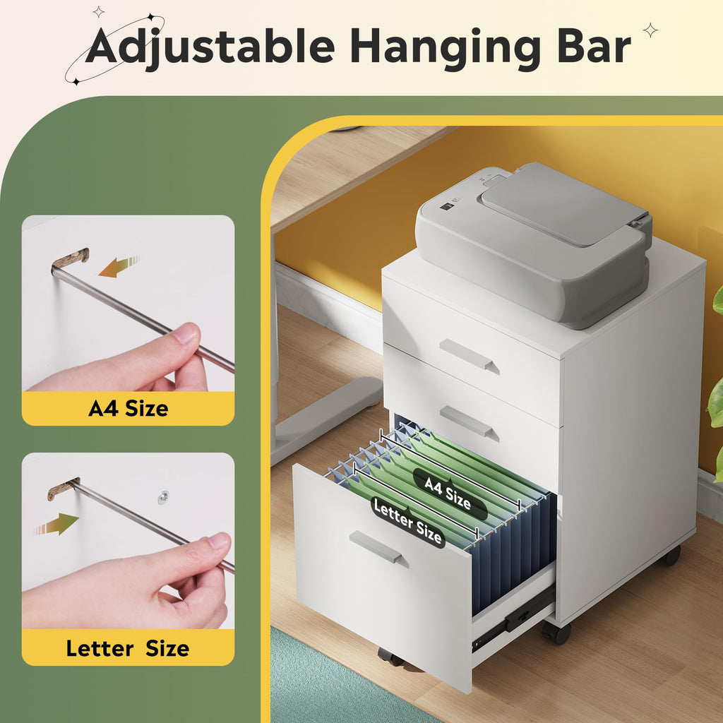 3 Drawer White Wood File Cabinet R669