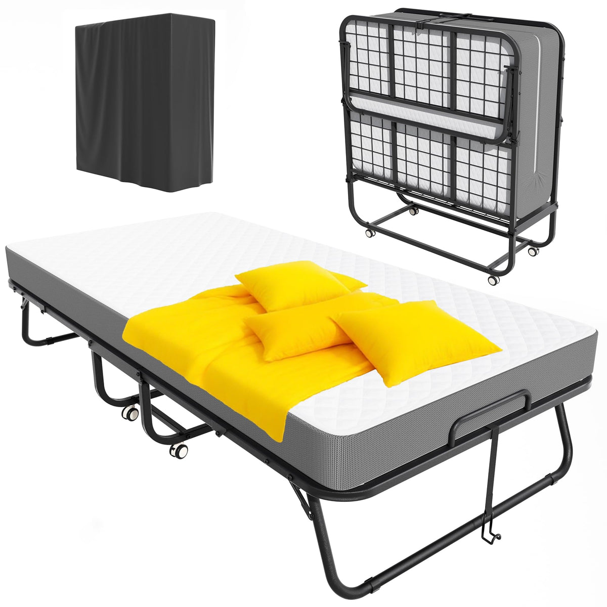 Folding Bed with Mattress, Portable Roll Away Bed, 75" x 31" Y8776