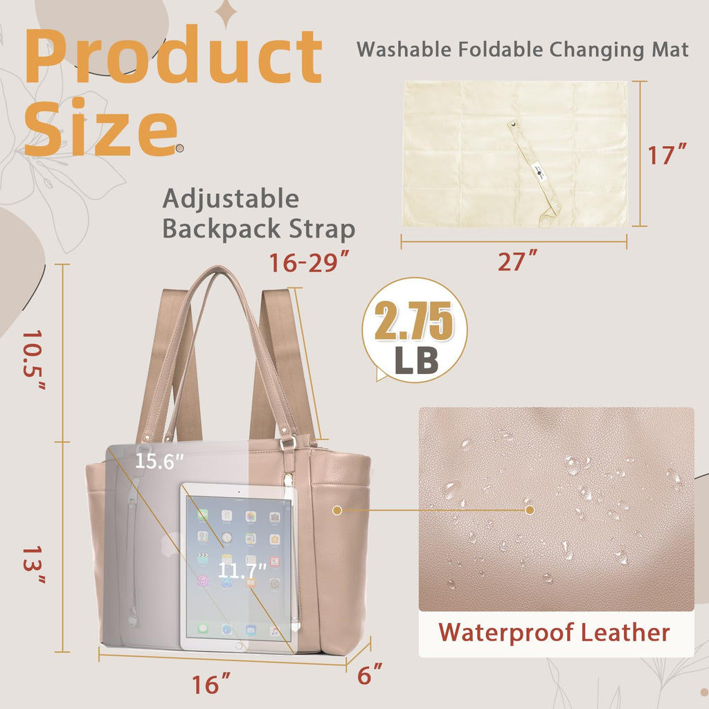 Leather Diaper Bag Backpack with Pacifier Case T659
