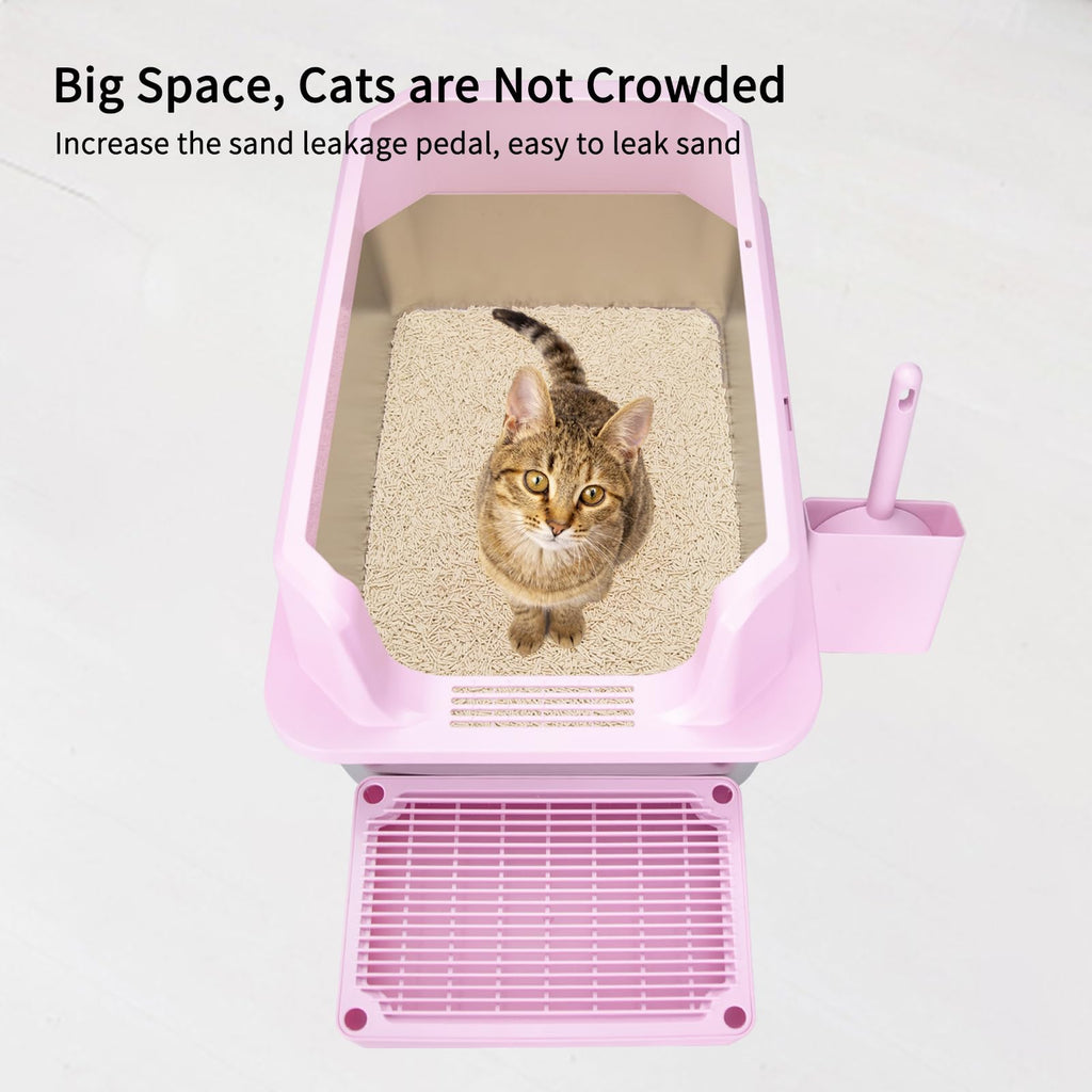 Open Cat Litter Box Stainless Steel High Walls with Scoop Q58363