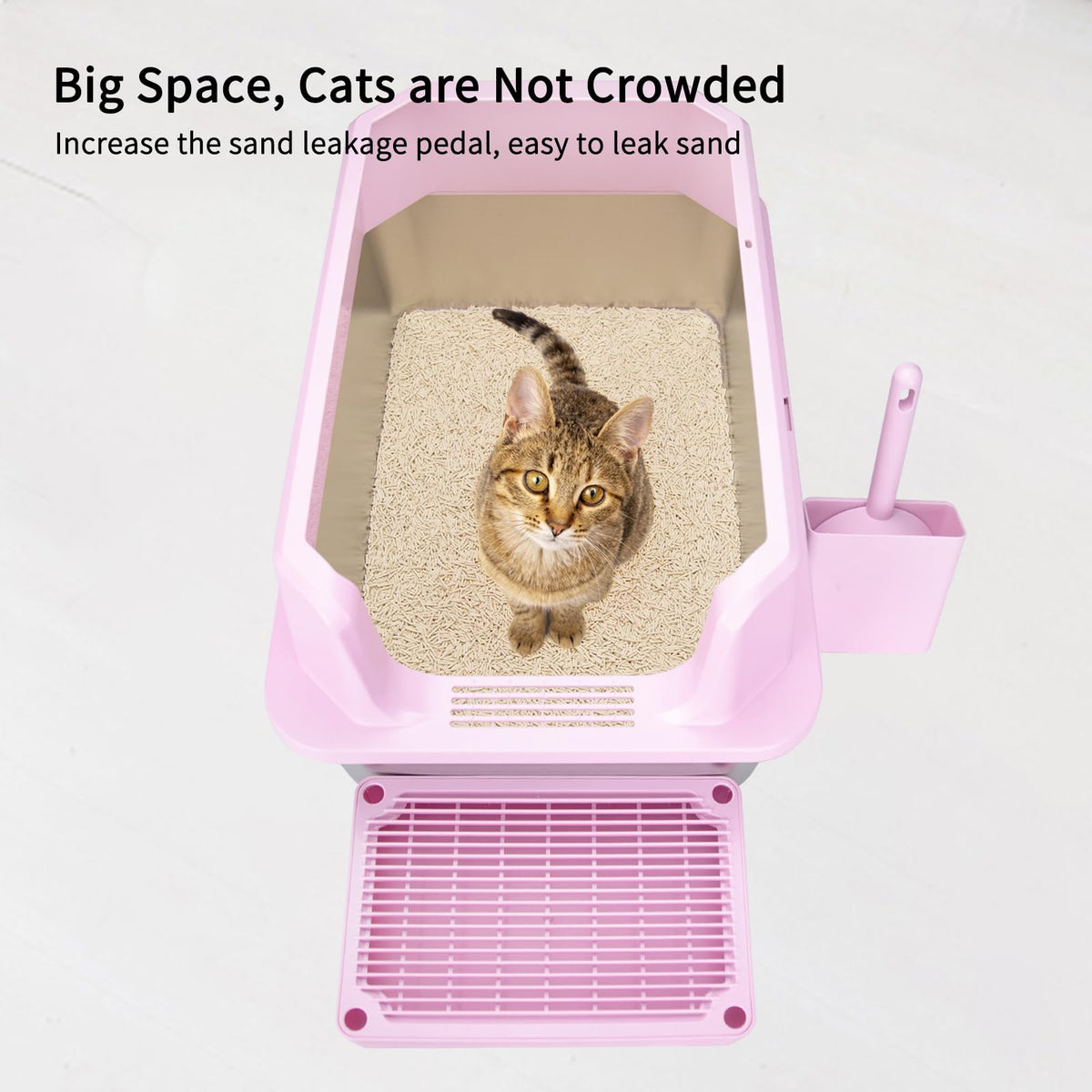 Open Cat Litter Box Stainless Steel High Walls with Scoop Q58363