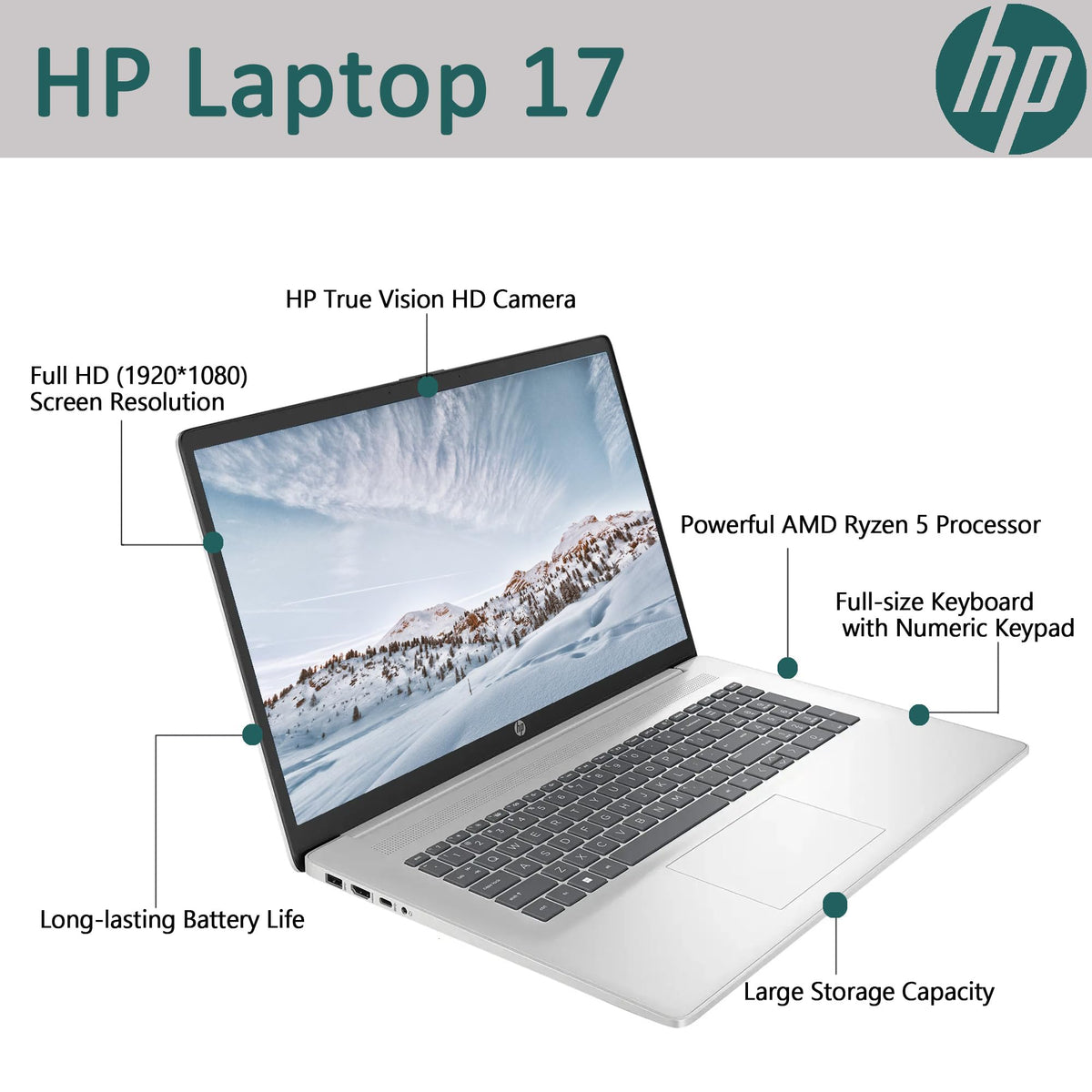 17.3" Full HD Laptop AMD Ryzen 5 16GB RAM 1TB SSD Natural Silver Q366714