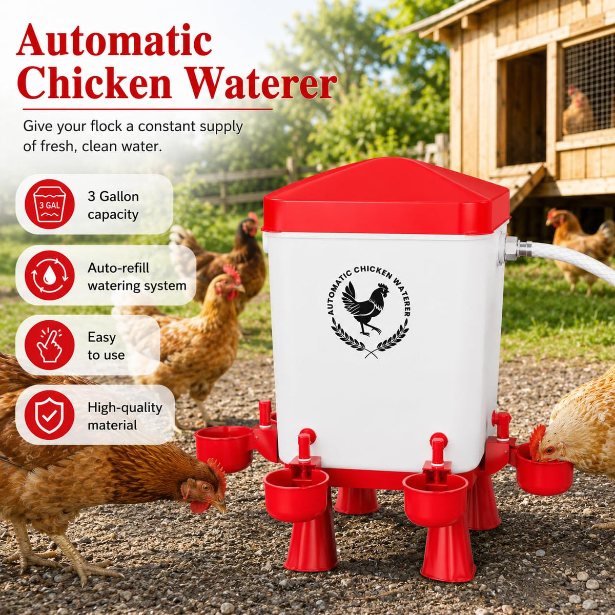 3 Gallon Chicken Waterer with 10 Cups L981