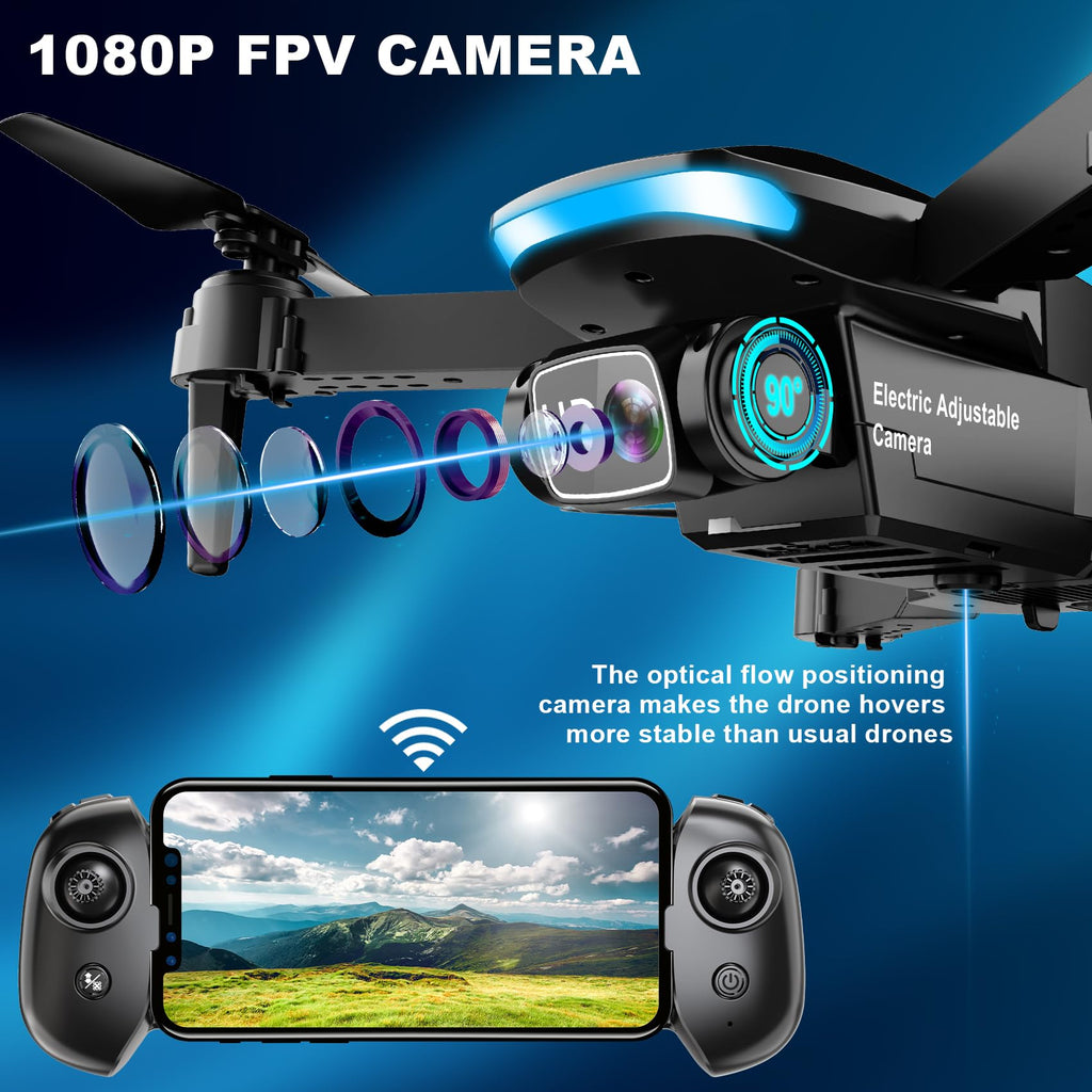 1080P HD Foldable Drone with Camera, 2 Batteries, Carrying Case T738630