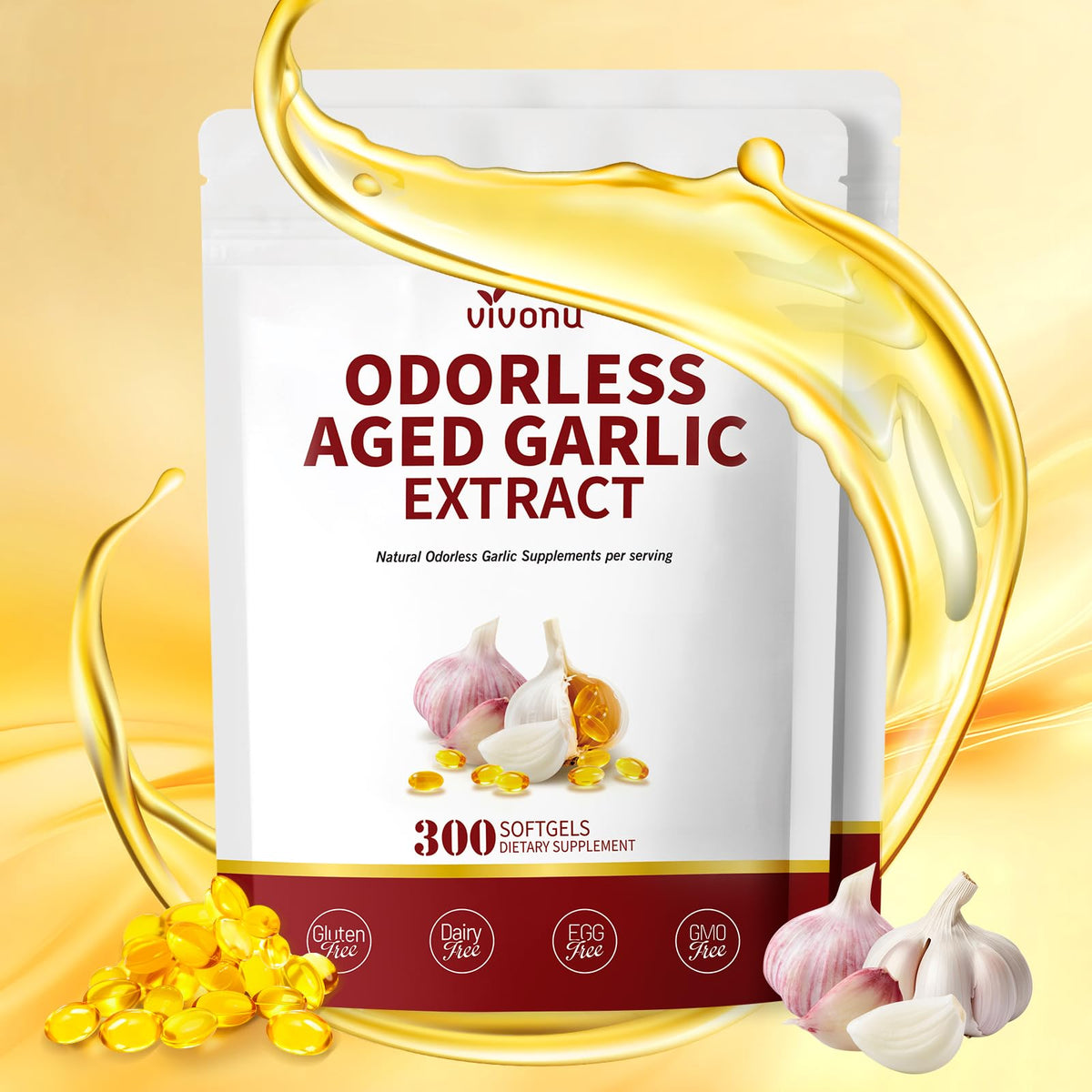 Odorless Gluten Free Aged Garlic Extract Capsules 300 Softgels B554552