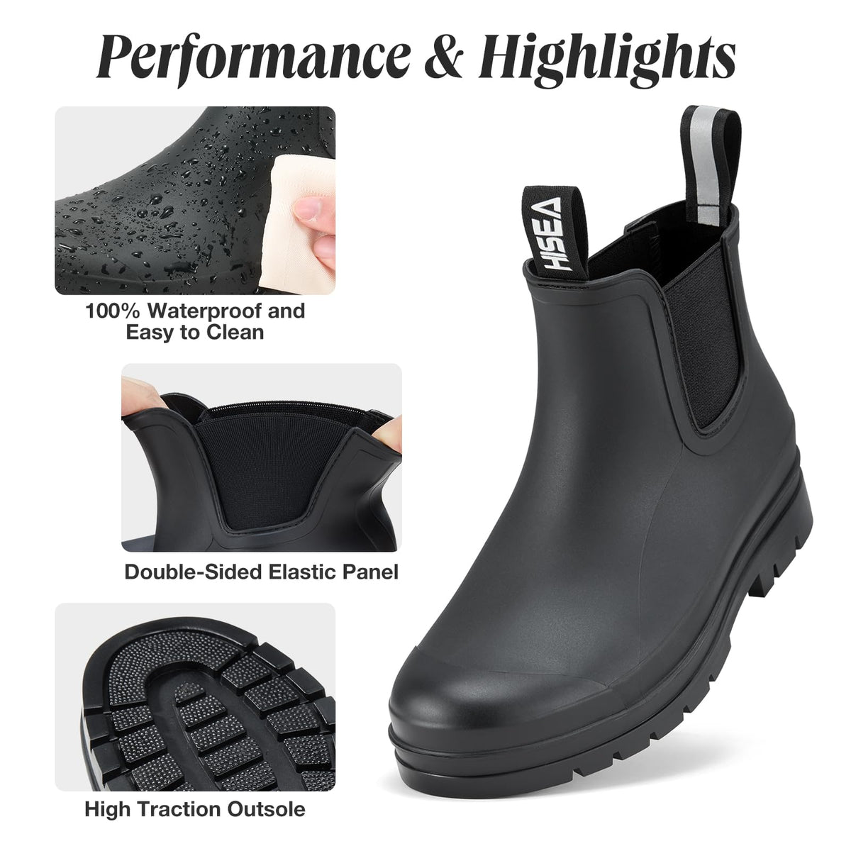 Women's Waterproof Ankle Chelsea Rain Boots U20864