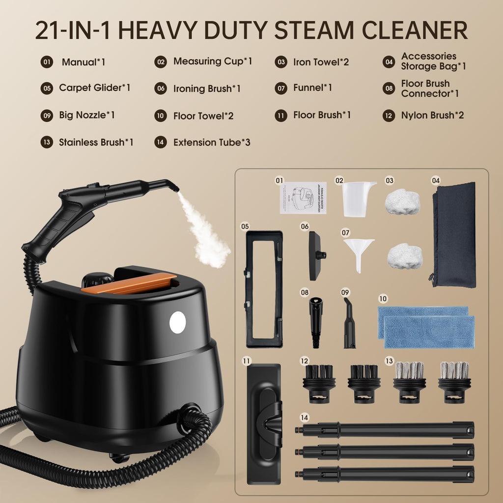 21-in-1 Chemical-Free Steam Cleaner with 3-Level Adjustment R8679