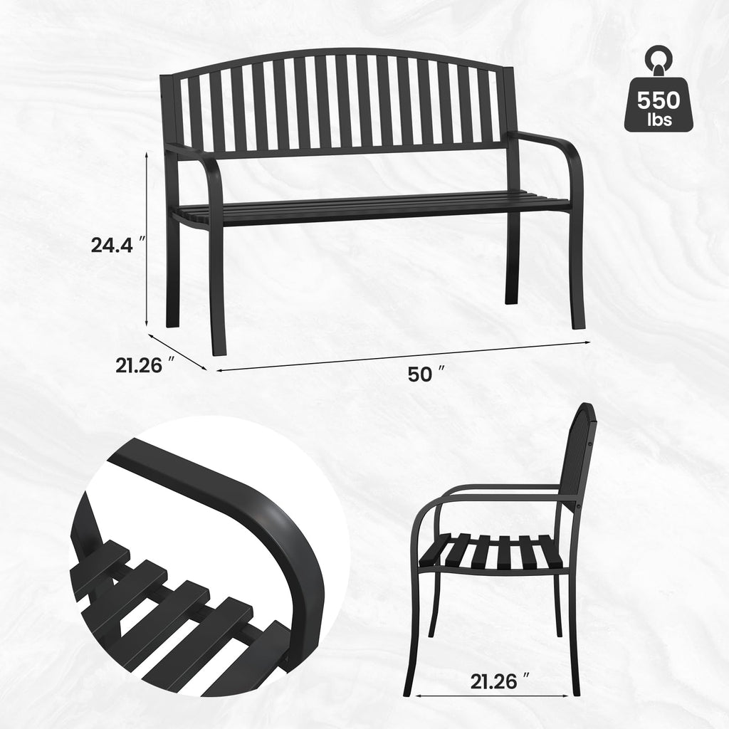 50" Weatherproof Metal Outdoor Bench G50486