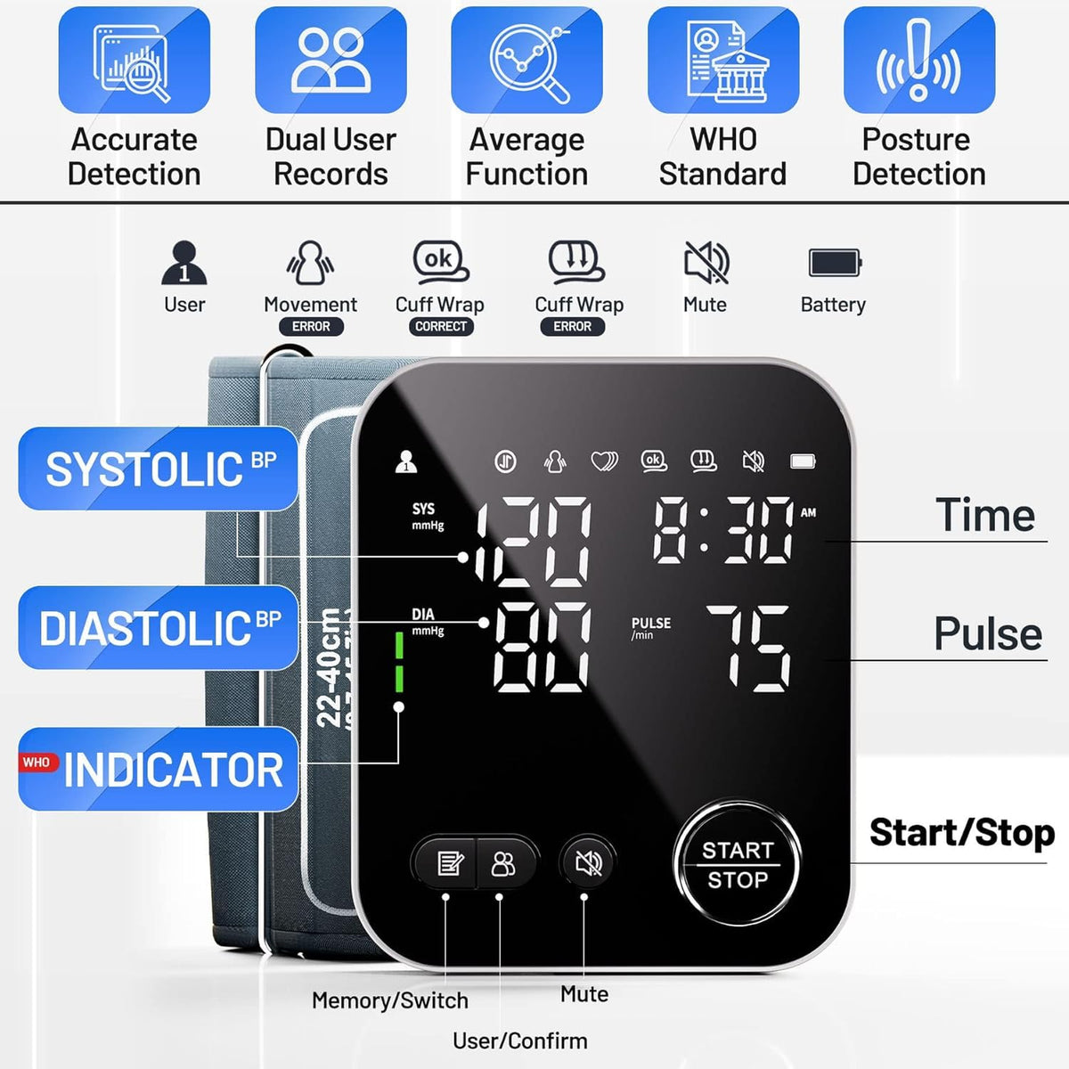 Blood Pressure Monitor Upper Arm BP Cuff with Storage Bag L212