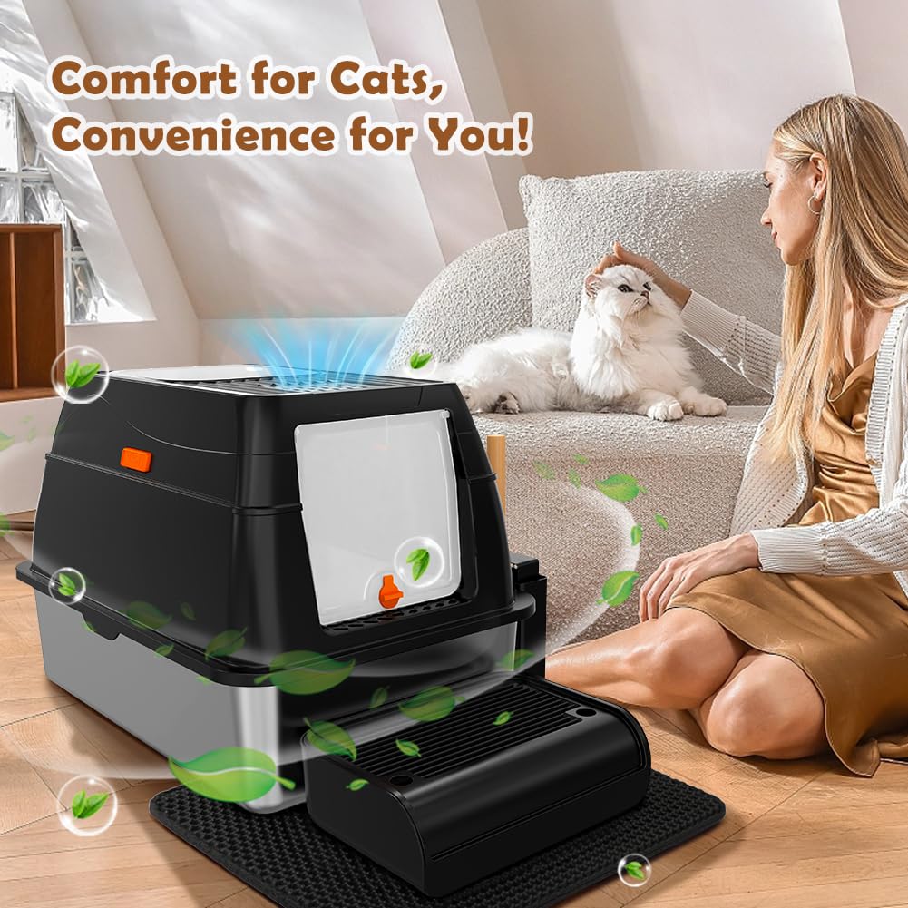 XL Stainless Steel Cat Litter Box with Lid Y715