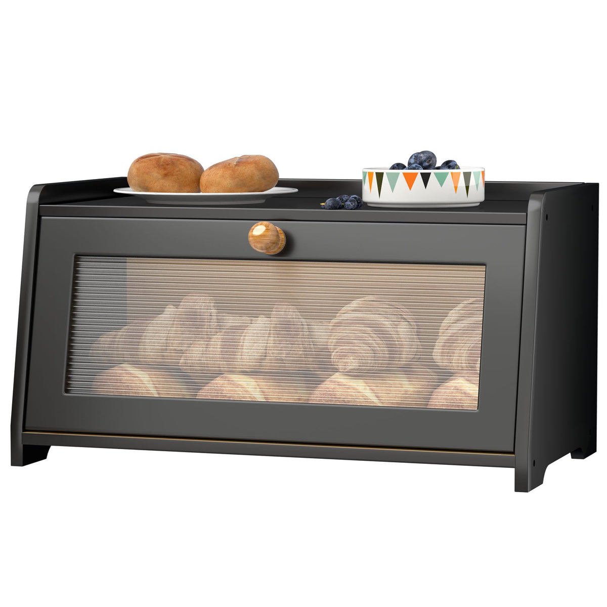 Black Wooden Bread Box W151