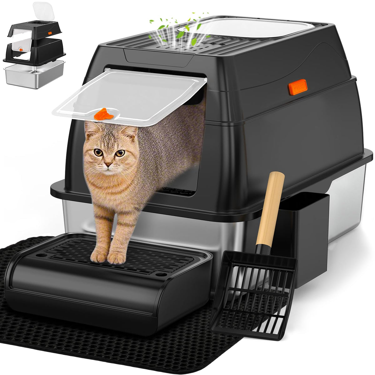 XL Stainless Steel Cat Litter Box with Lid Y715
