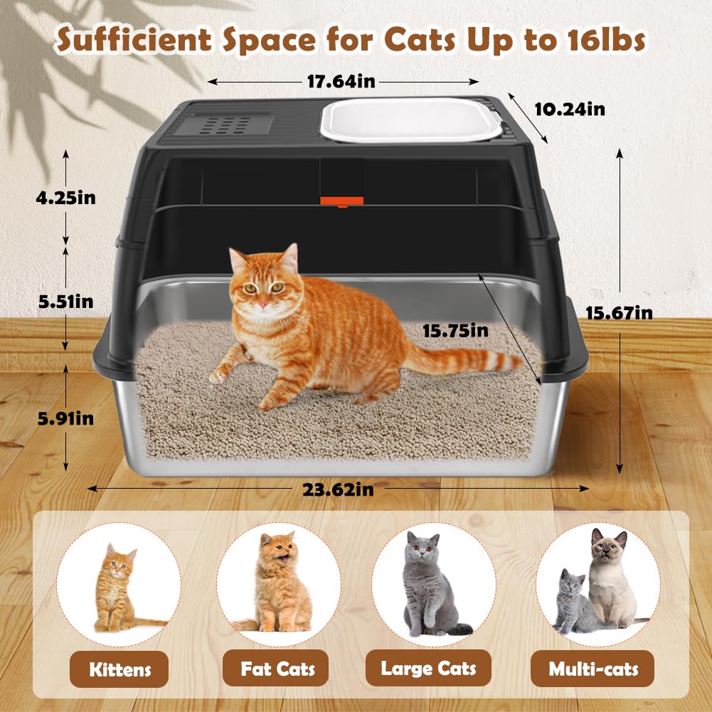 XL Stainless Steel Cat Litter Box with Lid Y715