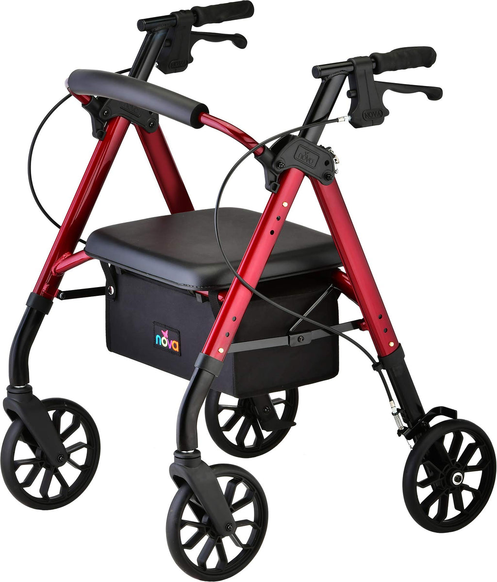 Red 8" Wheel Rollator Walker with Padded Seat M1574