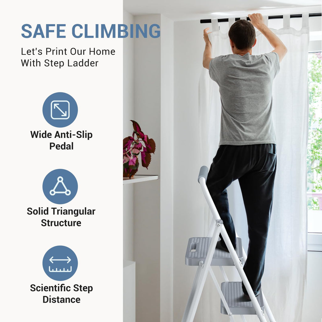 2 Step Ladder with Anti-Slip Pedal and Handrail, 330lbs Grey Z748957