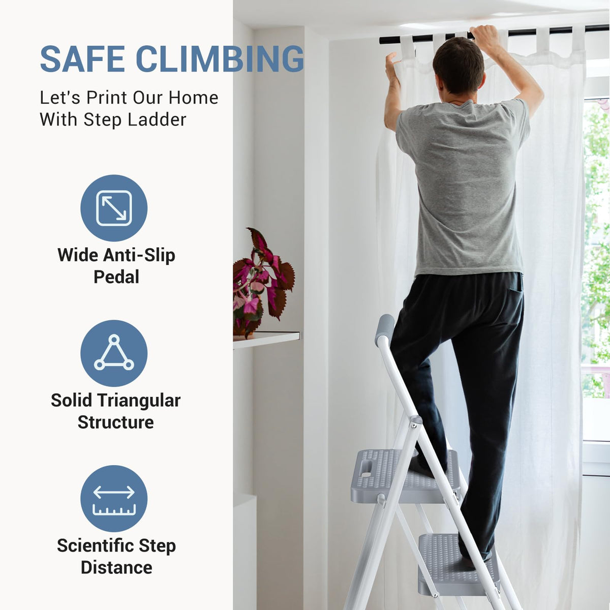 2 Step Ladder with Anti-Slip Pedal and Handrail, 330lbs Grey Z748957